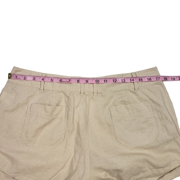 Papaya Tan Beige 100% Linen Shorts Size Large Cuffed Lightweight Breathable - Picture 11 of 13